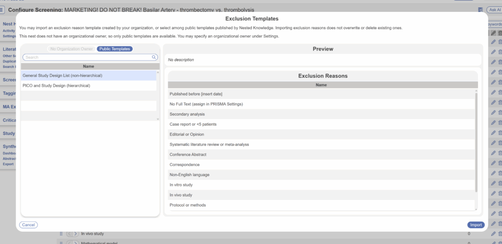 Configuring Screening – Nested Knowledge