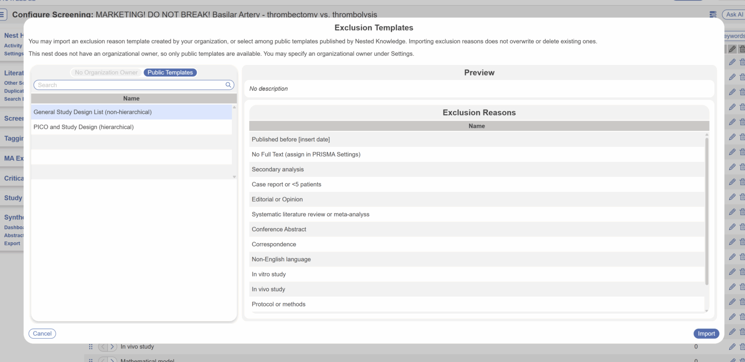 Configuring Screening – Nested Knowledge